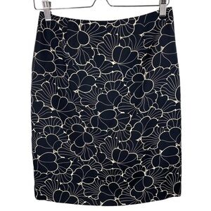 Vintage Ann Taylor 100% Silk  Black Ivory Floral Pencil Skirt 90s Y2K sz 6